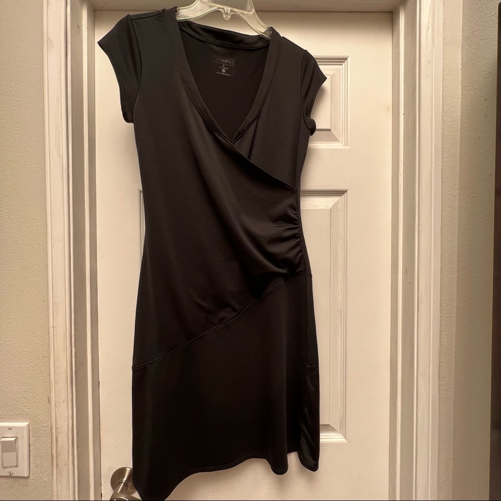 Athleta women’s small black nectar faux wrap dress.